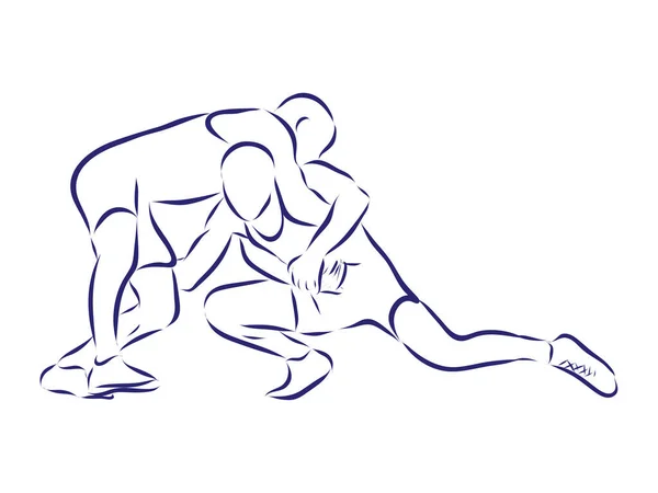 罗马摔跤 黑色孤立的轮廓 两个摔角手的战斗 以积极姿态出现的运动员的轮廓 体育竞赛或训练 病媒简况 — 图库矢量图片