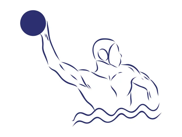 Waterpolospeler Waterpolo Vectorbeeld Poort Zwemmer Bal Geïsoleerd Witte Achtergrond — Stockvector