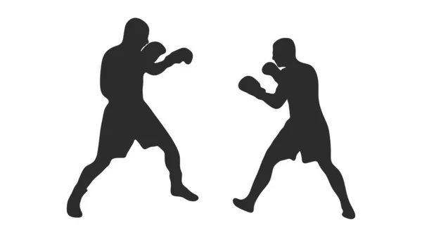 ボクシングチャンピオン立って簡単な図面と戦う準備ができています ボックスは格闘スポーツイラストです 文字のテキストと男性ボクサートレーニングアウトライン図面 戦闘機のシルエット手描きベクトル 人物スケッチ — ストックベクタ