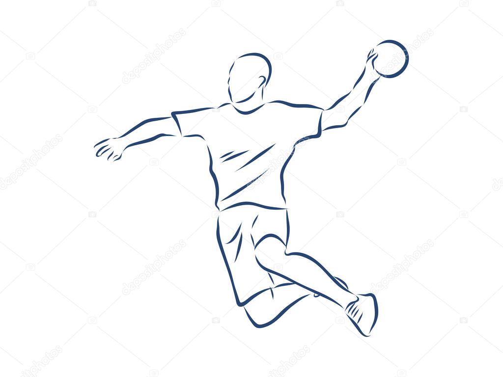 Illustration shows a handball player in the attack. Sport. Handball