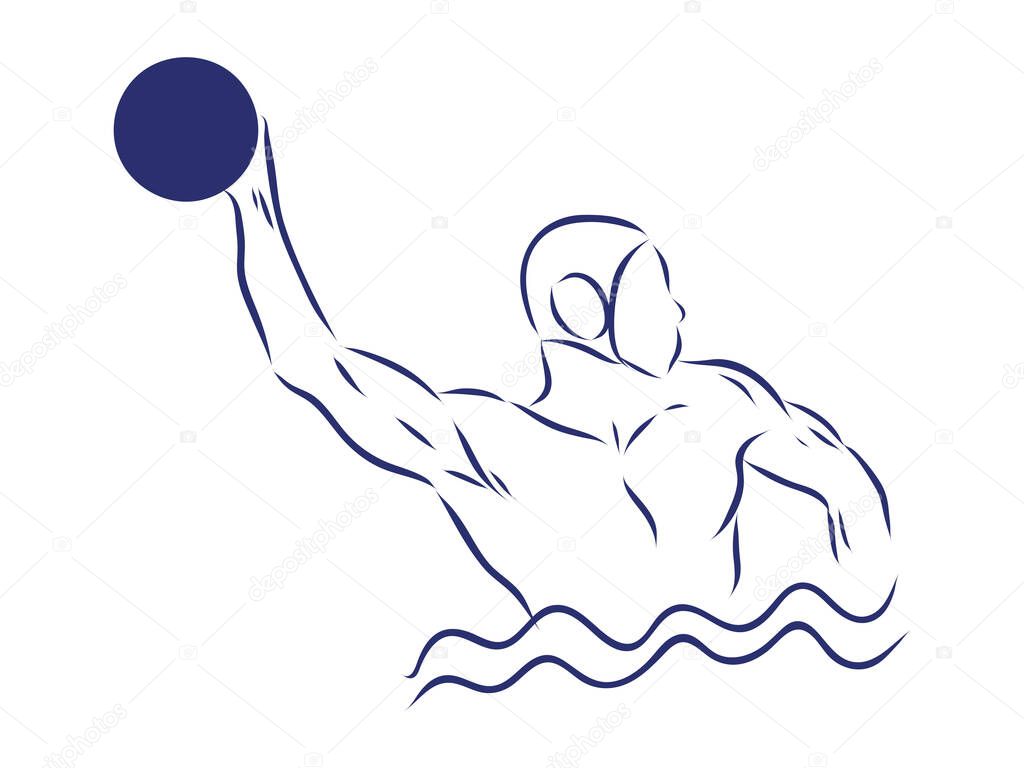 Water-polo player. Water polo vector image. Gate, swimmer, ball isolated on white background.