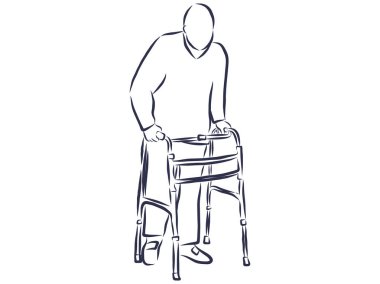 Old Man Using a Walker While Walking Away. vector vector Old Man Using a Walker While Walking Away. vector vector