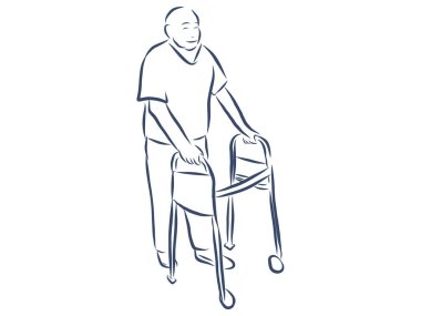 Old Man Using a Walker While Walking Away. vector vector Old Man Using a Walker While Walking Away. vector vector