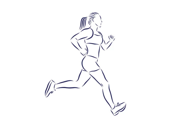 运行女性轮廓 概述病媒草图 健身概念 — 图库矢量图片