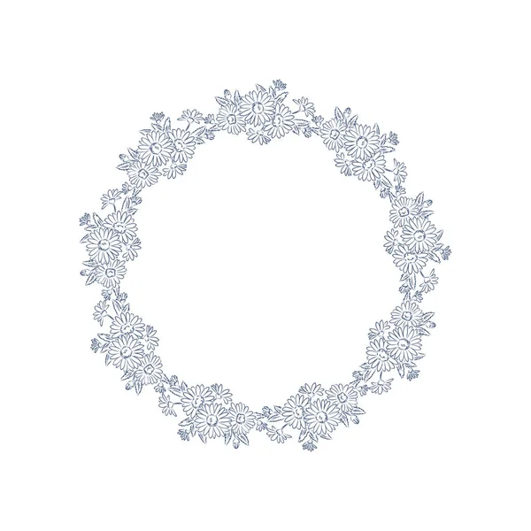 Carte Avec Des Fleurs Gravées Une Couronne Florale Cadre Fleuri — Image vectorielle