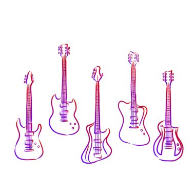 Gitar vektörü taslak ikonu arka planda izole edildi. Elle çizilmiş Gitar ikonu. Infographic, web sitesi veya uygulama için Gitar skeç simgesi.
