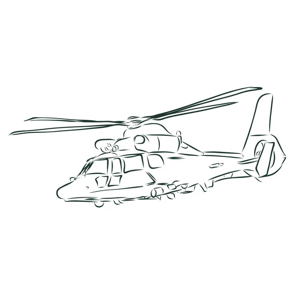 Ilustración Aislada Helicóptero Dibujo Blanco Negro Fondo Blanco — Vector de stock