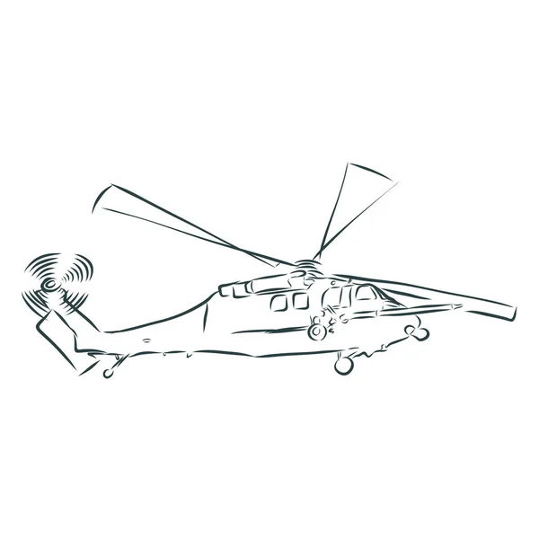 Isolerad Illustration Helikopter Svart Och Vit Teckning Vit Bakgrund — Stock vektor