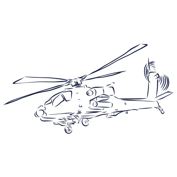 Helikopterin Izole Edilmiş Görüntüsü Siyah Beyaz Çizim Beyaz Arkaplan — Stok Vektör