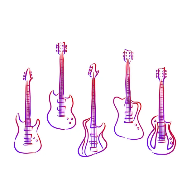 背景にはギター ベクトル スケッチ アイコンがある ギターのアイコンを手描き インフォグラフィック ウェブサイトやアプリのためのギタースケッチアイコン — ストックベクタ