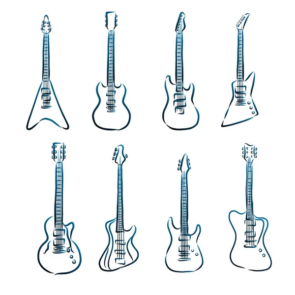 Icône Croquis Vectoriel Guitare Isolée Sur Fond Icône Guitare Dessinée — Image vectorielle