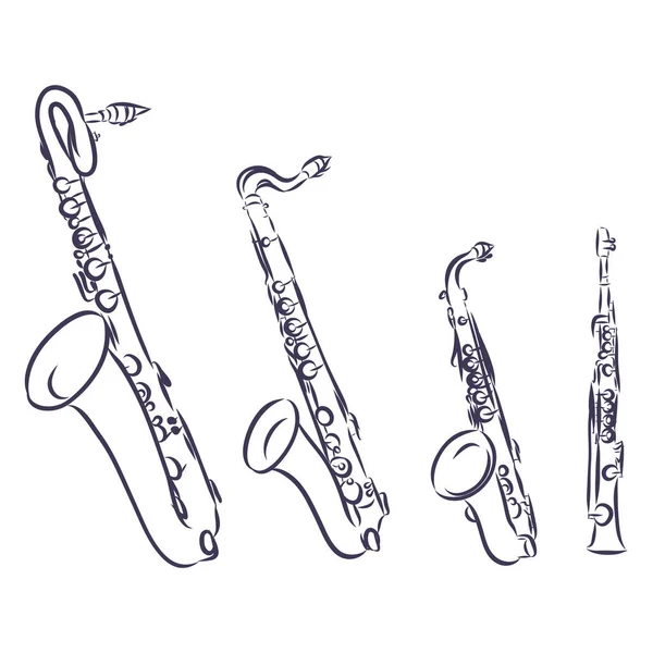 Vektorillustration Handgezeichnetes Doodle Des Klassischen Blasinstrumentes Saxophon Blues Funk Oder — Stockvektor