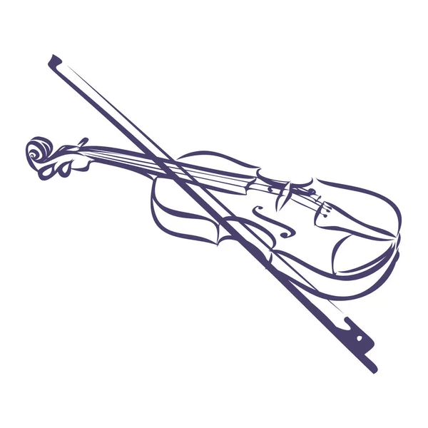 Violino Esboçado Isolado Sobre Fundo Branco Modelo Design Para Etiqueta — Vetor de Stock