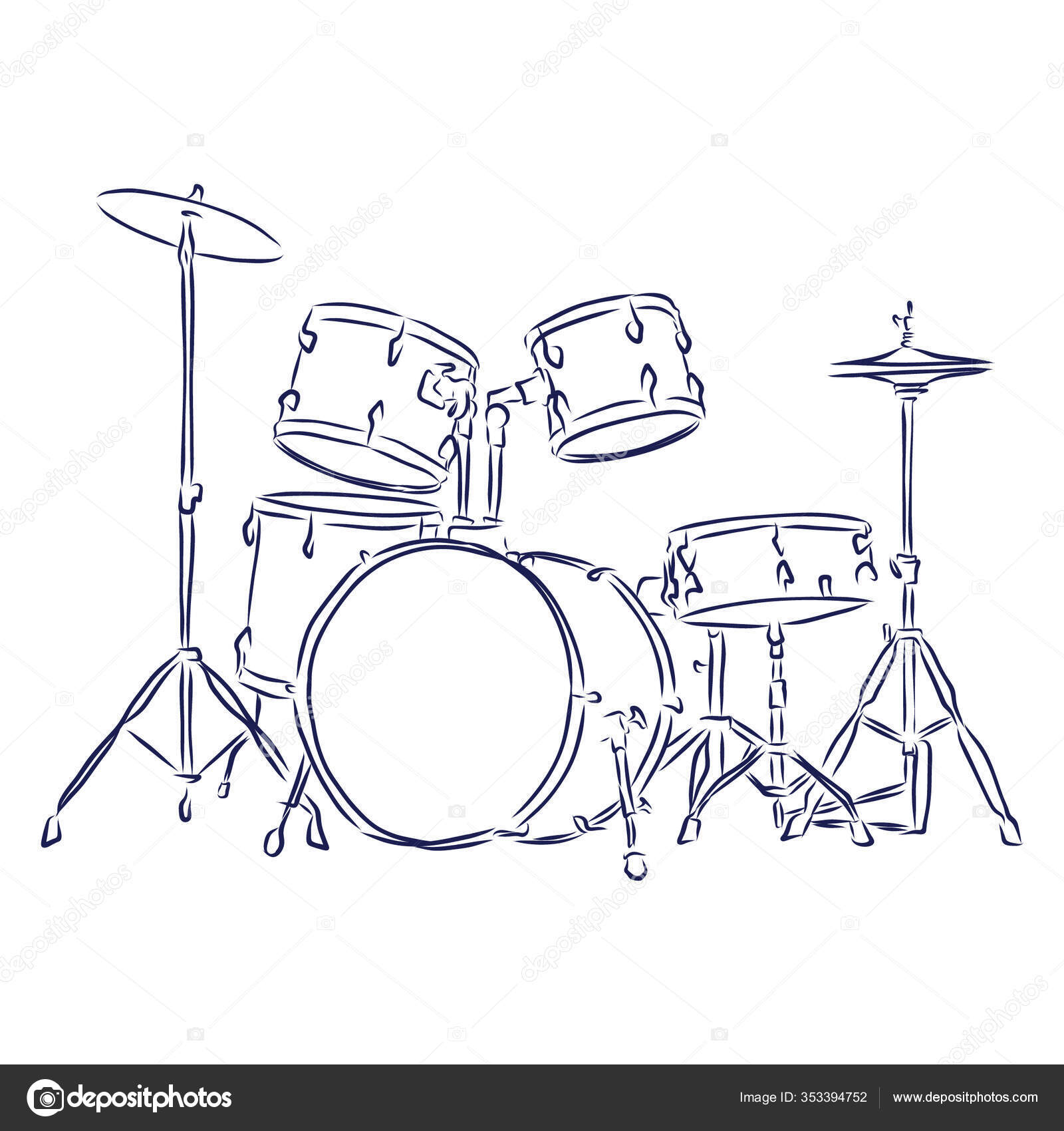 Sketched Drum Set Symbol Modern Percussion Instrument Bass Drum Tom