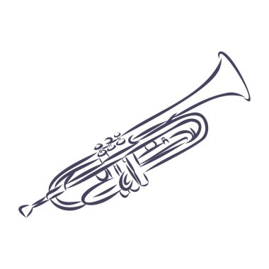 Tuba 'nın vektör eliyle çizilmiş hali. Siyah ve beyaz, beyaz üzerine izole.