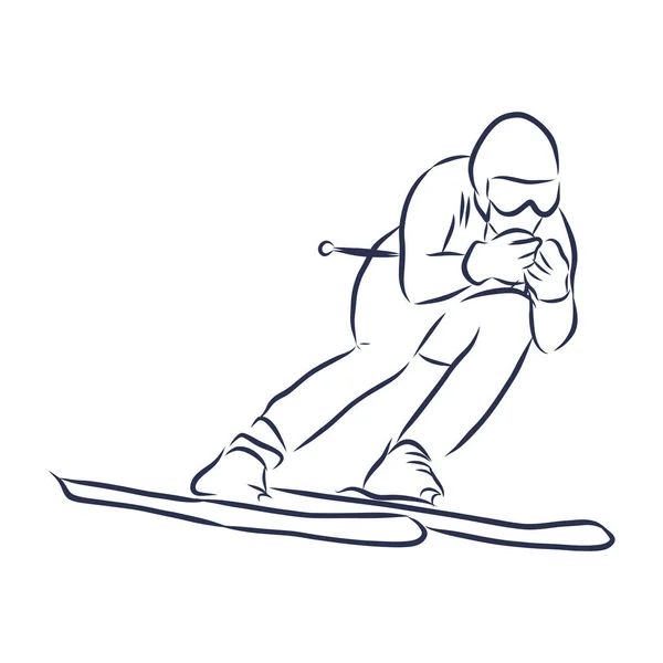 矢量手绘运动我喜欢它的概念草图 专业滑雪者从山上滚下来 让我爱死了 — 图库矢量图片