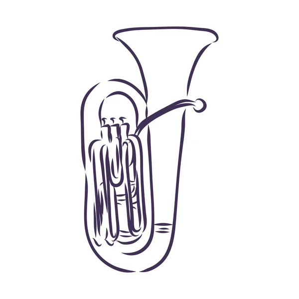 Vector Hand Drawn Illustration Tuba Black White Isolated White — Stock Vector