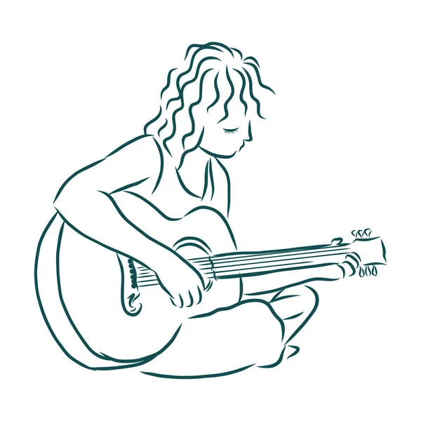 Lignes Continues Instruments Guitare Musique Instrumentale Style Simple Illustration Vectorielle — Image vectorielle