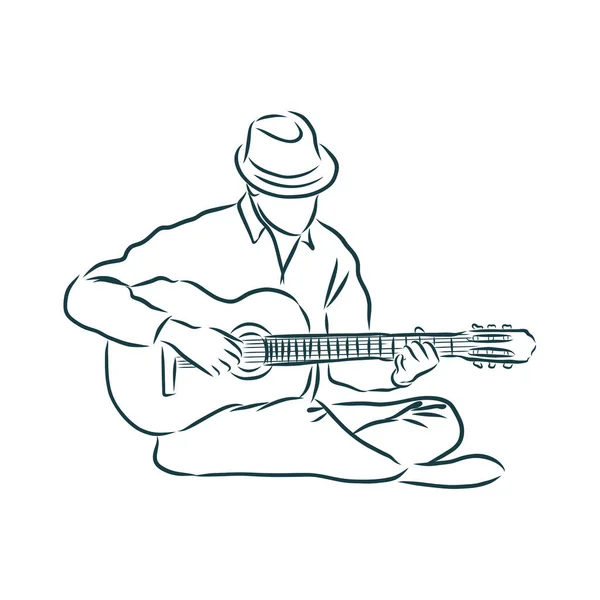 連続線 ギター楽器 シンプルなスタイル 手描きベクトルイラスト — ストックベクタ