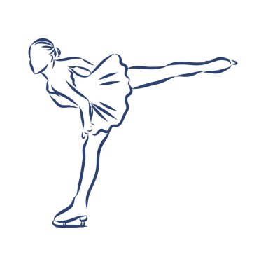 Kadın artistik patinajcı eskizi. siyah beyaz çizim, beyaz arkaplan