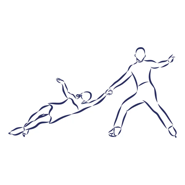 Χειμερινό Άθλημα Φιγούρα Πατινάζ Νεαρό Ζευγάρι Σκέιτερ Χέρι Σκίτσο Εικονογράφηση — Διανυσματικό Αρχείο