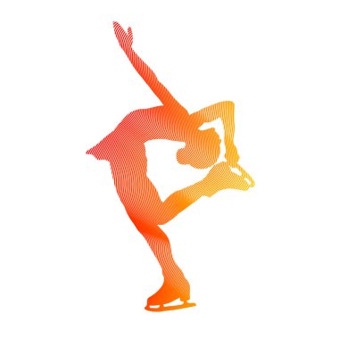 Kadın artistik patinajcı eskizi. siyah beyaz çizim, beyaz arkaplan