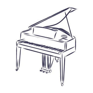 Siyah beyaz karalama ile piyano müzik enstrümanının vektör çizimi