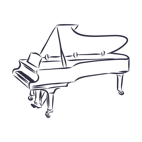 Ilustración Vectorial Del Instrumento Musical Piano Boceto Garabato Blanco Negro — Vector de stock