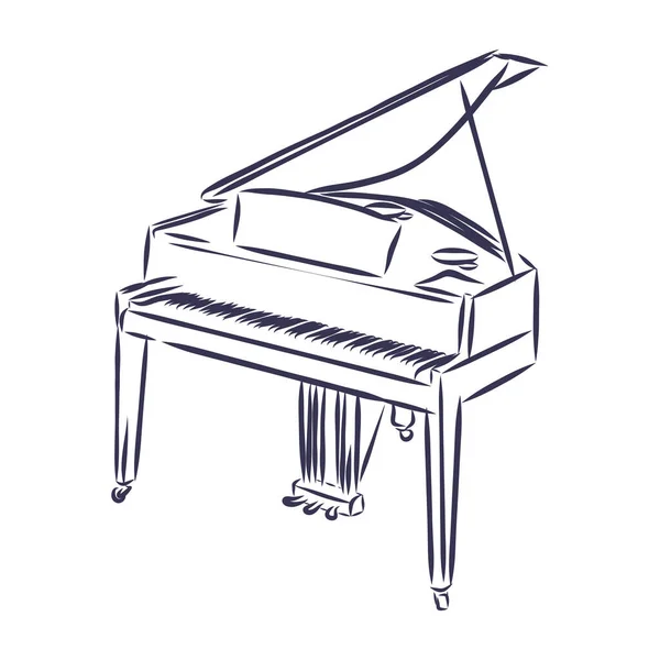 Ilustración Vectorial Del Instrumento Musical Piano Boceto Garabato Blanco Negro — Vector de stock