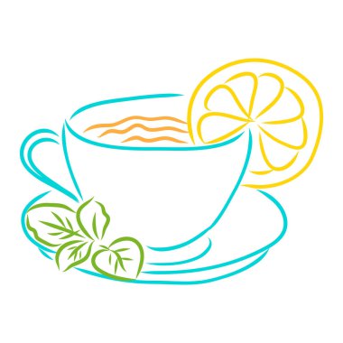 Bir fincan çay. El çizimi vektör illüstrasyonu