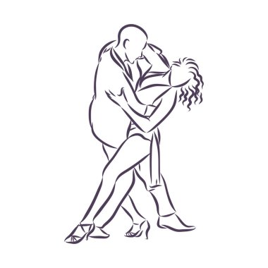 El yapımı tango dansçıları. Vektör çizimi. Tango stüdyosu posterleri, deri yüzücüler, web siteleri için kullan. Tango yazıtları.