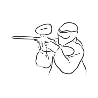 Paintball oyuncusunun resmi. Extreme Sport geçmişi. çizim vektörü