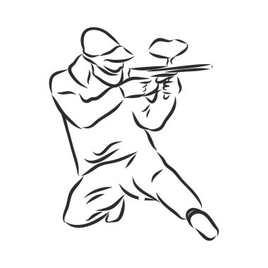Paintball oyuncusunun resmi. Extreme Sport geçmişi. çizim vektörü