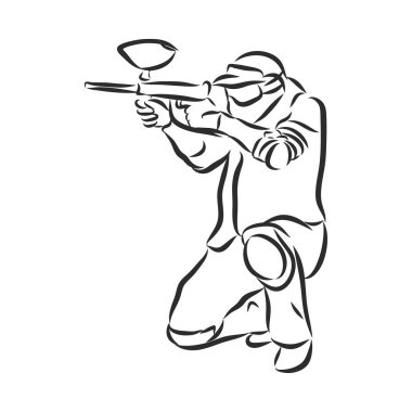 Paintball oyuncusunun resmi. Extreme Sport geçmişi. çizim vektörü