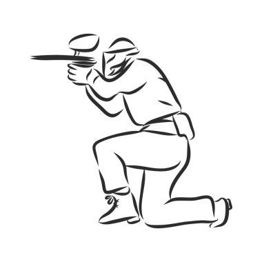 Paintball oyuncusunun resmi. Extreme Sport geçmişi. çizim vektörü