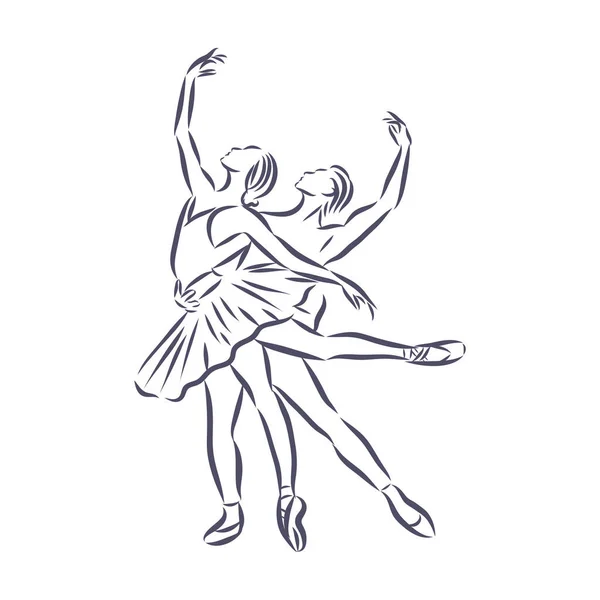 Arte Dibujado Hermosa Bailarina Joven Pose Ballet Vector — Archivo Imágenes Vectoriales