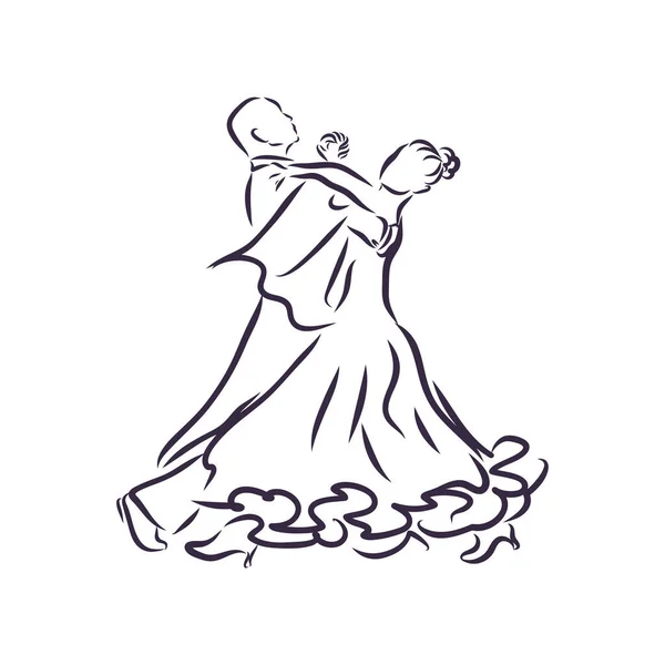 Esquisse Couple Dansant Isolé Sur Blanc Danse Classique Valse Vecteur — Image vectorielle