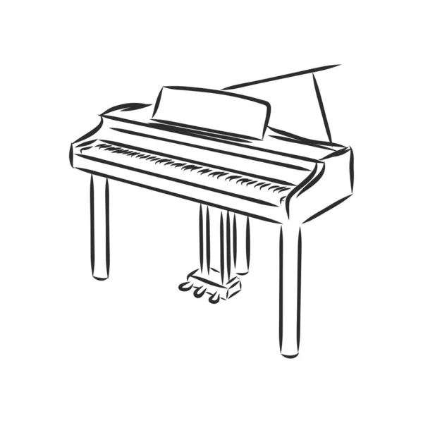 Ilustração Vetorial Instrumento Musical Piano Esboço Rabiscos Preto Branco — Vetor de Stock