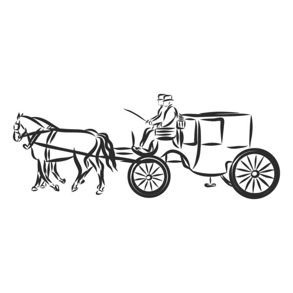 Hand Drawn Carriage Sketch Symbol isolated on white background. Vector of Wedding elements In Trendy Style. Wedding Carriage in sketch style.