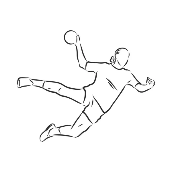 Ilustração Homem Jogando Handebol Desenho Preto Branco Fundo Branco — Vetor de Stock