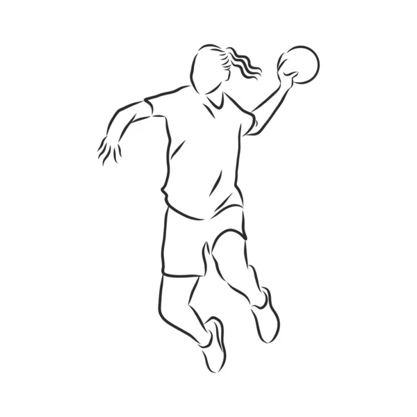 Ilustração Homem Jogando Handebol Desenho Preto Branco Fundo Branco —  Vetores de Stock
