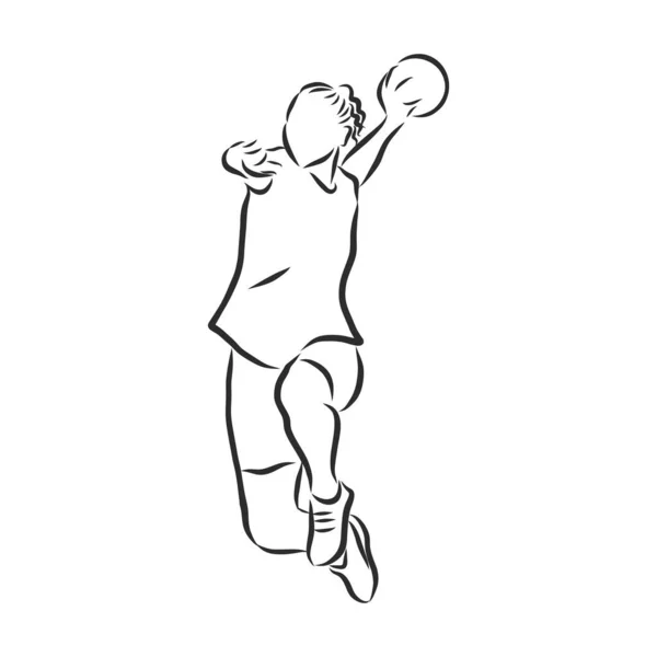 Illustration Homme Jouant Handball Dessin Noir Blanc Fond Blanc — Image vectorielle