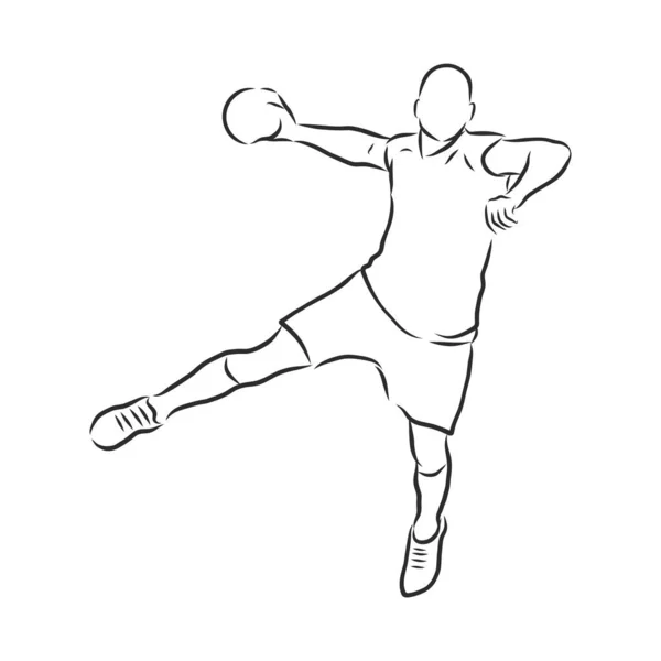 Illustration Homme Jouant Handball Dessin Noir Blanc Fond Blanc — Image vectorielle