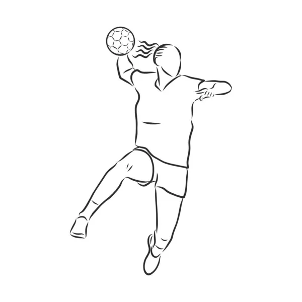 Illustration Homme Jouant Handball Dessin Noir Blanc Fond Blanc — Image vectorielle