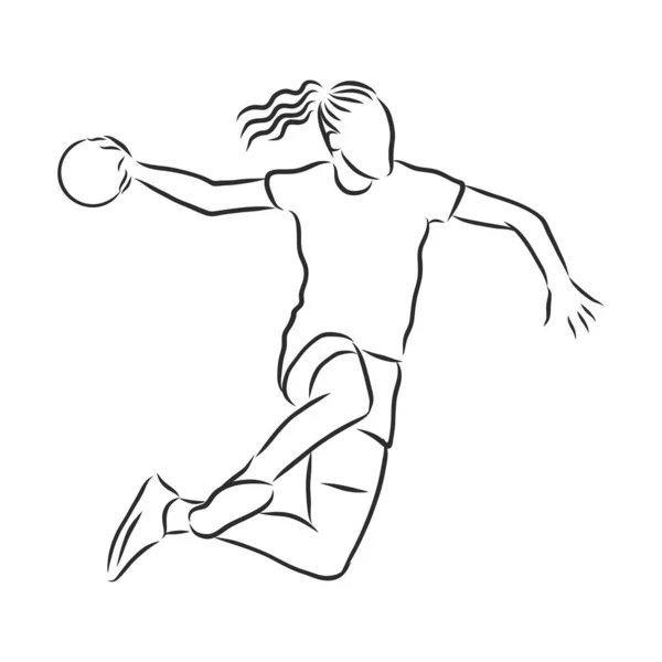 Ilustracja Człowieka Grającego Piłkę Ręczną Czarny Biały Rysunek Białe Tło — Wektor stockowy