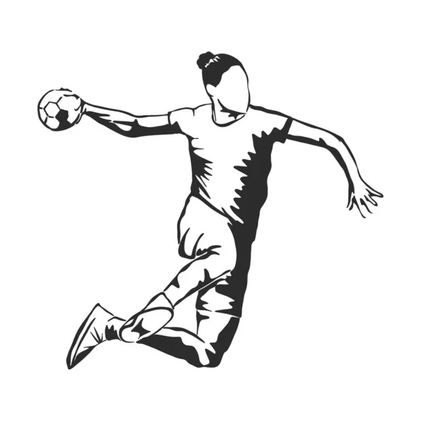 Illustration Homme Jouant Handball Dessin Noir Blanc Fond Blanc — Image vectorielle