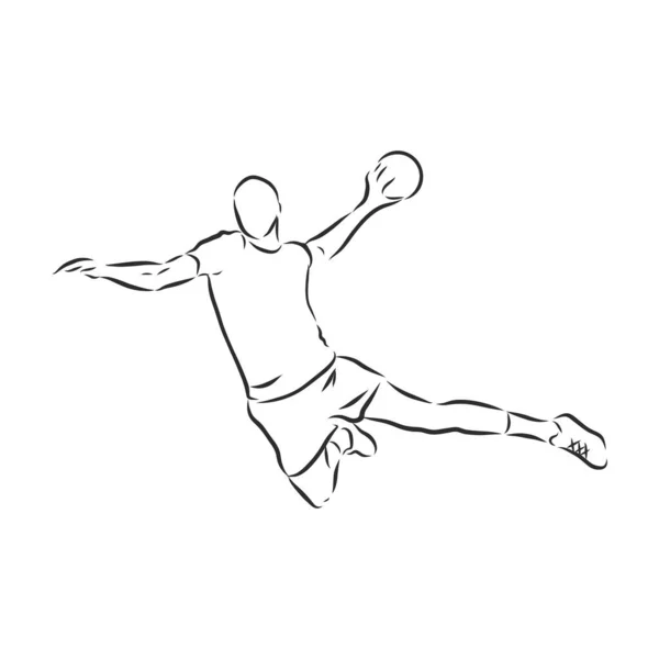 Illustratie Van Mens Spelen Handbal Zwart Wit Tekening Witte Achtergrond — Stockvector