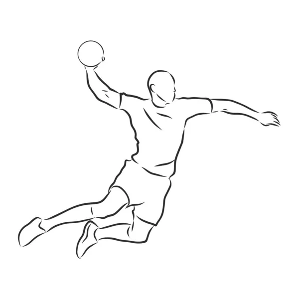 Hentbol oynayan bir adamın resmi. siyah beyaz çizim, beyaz arkaplan