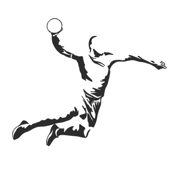 ハンドボールをする男のイラスト 白黒の絵白の背景 — ストックベクタ