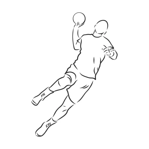 男人打手球的例子 黑白画图 白色背景 — 图库矢量图片